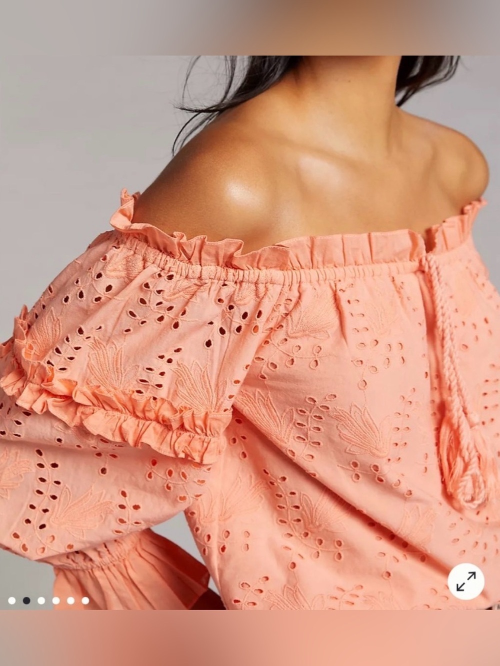 Seen Worn Kept Anthropologie Flora Jane Eyelet Lace Blouse Peach Sz 6 boho comfy - Picture 2 of 8